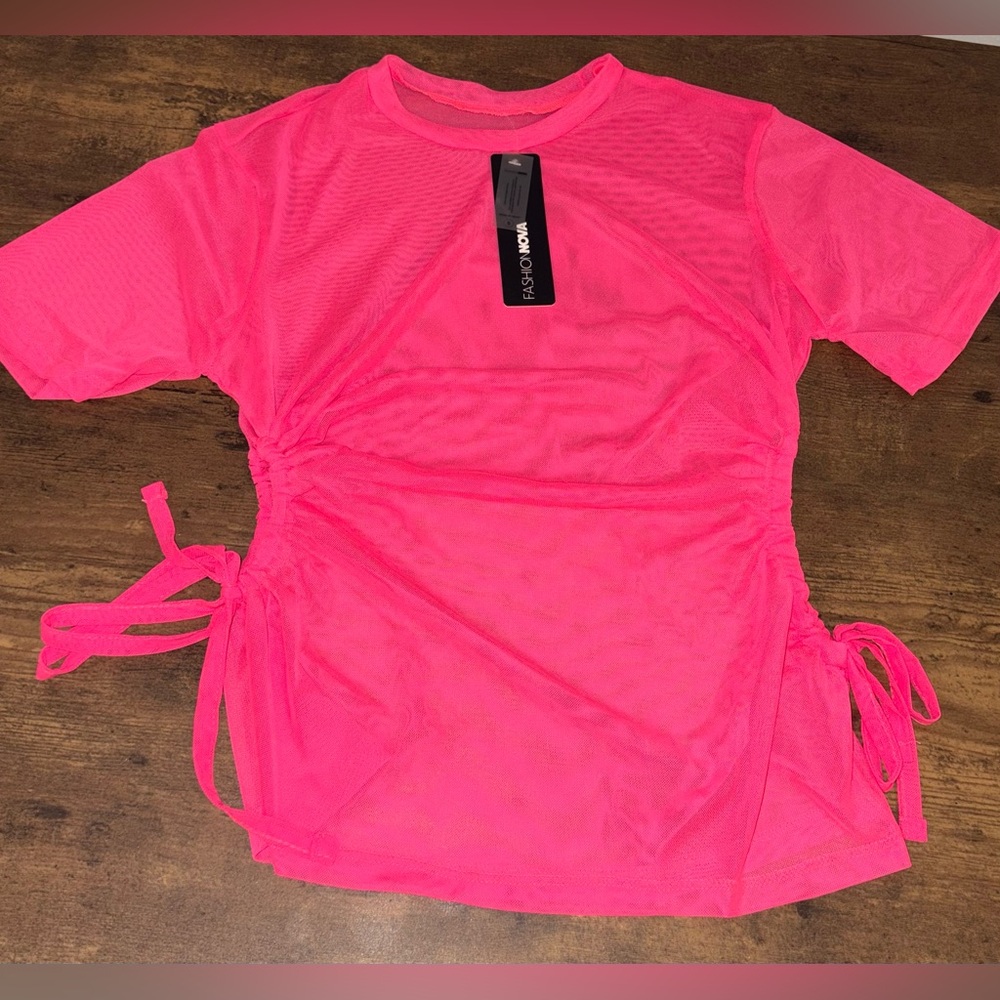 Fashion Nova HOT Pink Shirt Sleeve Mesh Top - Picture 6 of 8